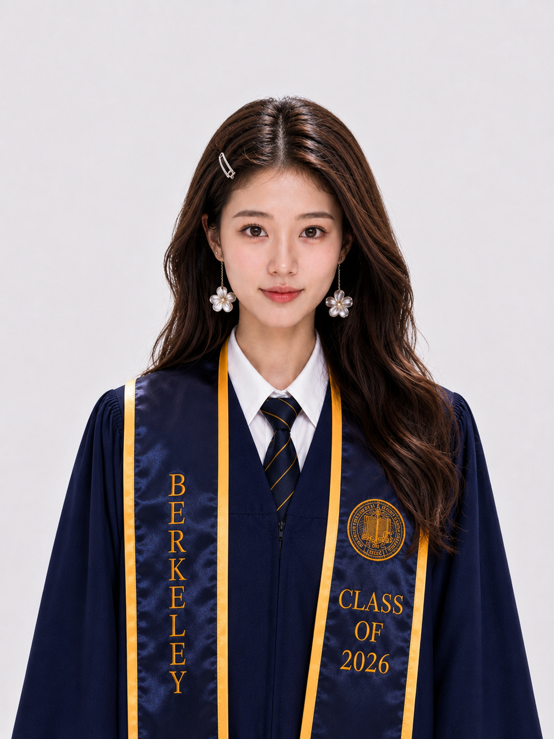 伯克利学院风 Women no-cap graduation style
